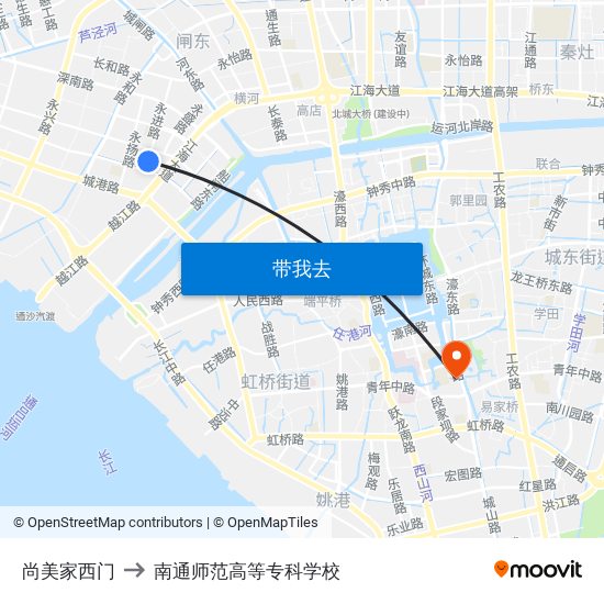 尚美家西门 to 南通师范高等专科学校 map