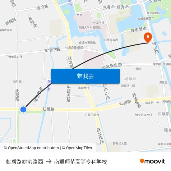 虹桥路姚港路西 to 南通师范高等专科学校 map