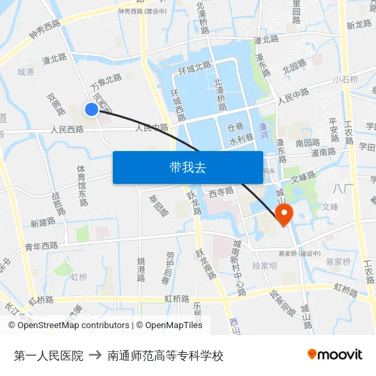 第一人民医院 to 南通师范高等专科学校 map