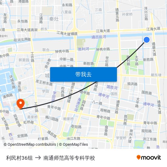 利民村36组 to 南通师范高等专科学校 map