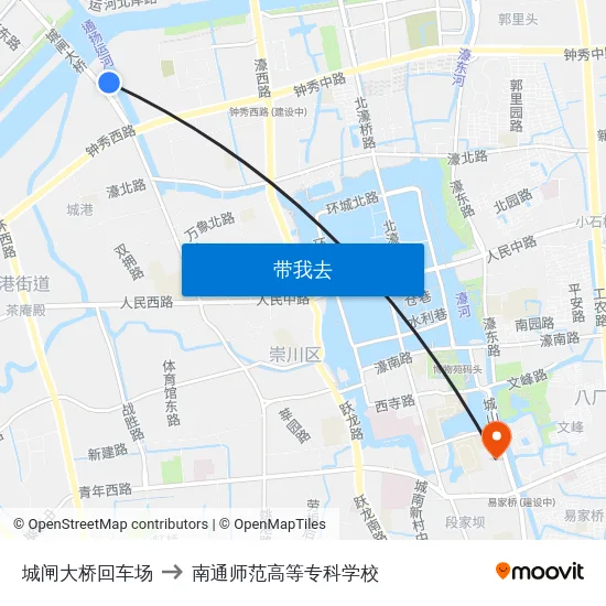 城闸大桥回车场 to 南通师范高等专科学校 map