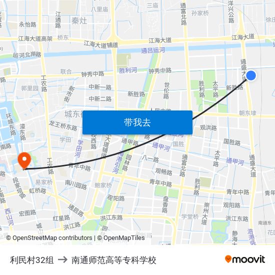 利民村32组 to 南通师范高等专科学校 map