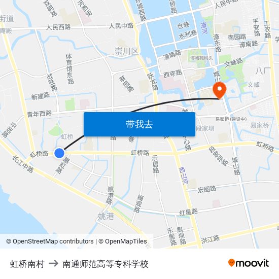 虹桥南村 to 南通师范高等专科学校 map