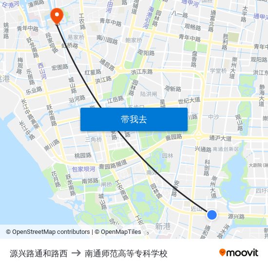 源兴路通和路西 to 南通师范高等专科学校 map