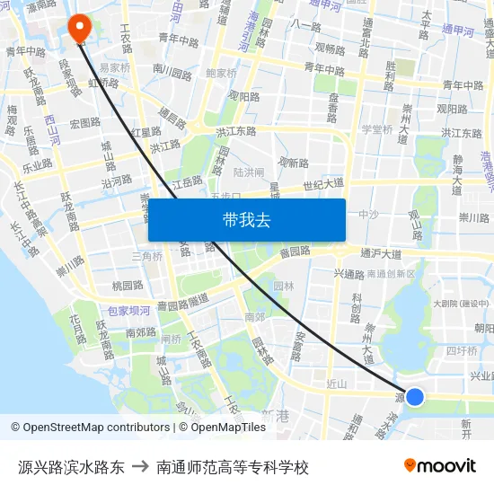 源兴路滨水路东 to 南通师范高等专科学校 map