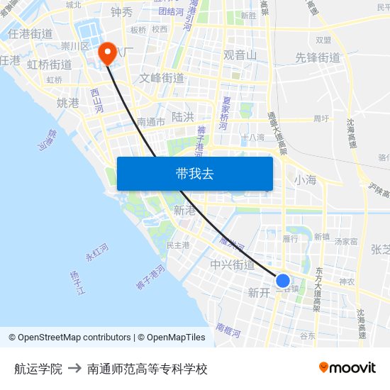 航运学院 to 南通师范高等专科学校 map