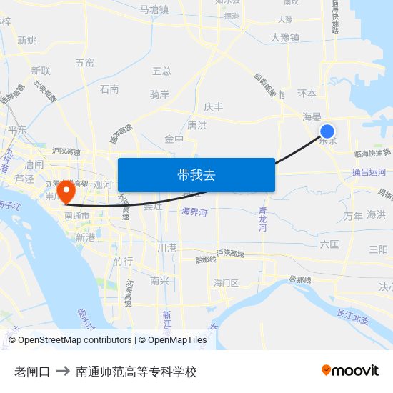 老闸口 to 南通师范高等专科学校 map