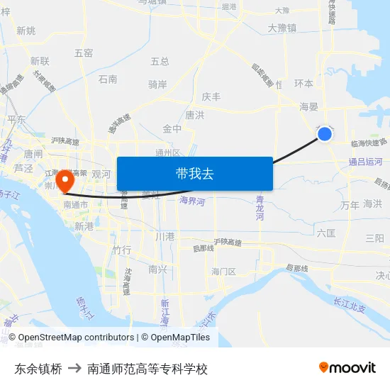 东余镇桥 to 南通师范高等专科学校 map