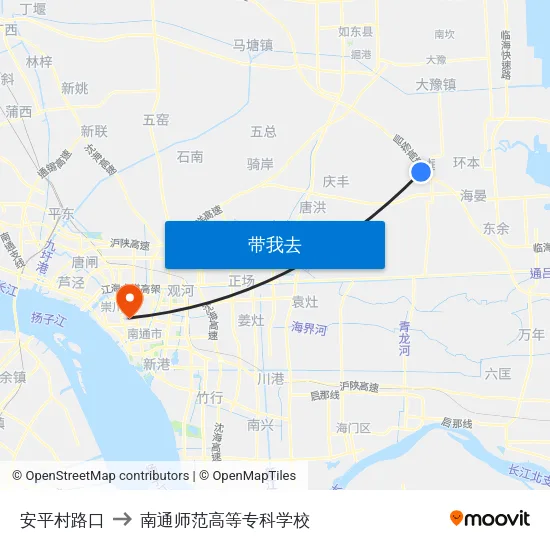 安平村路口 to 南通师范高等专科学校 map