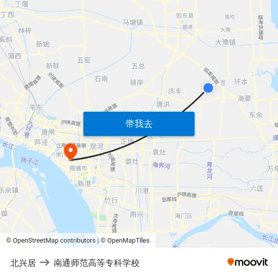 北兴居 to 南通师范高等专科学校 map