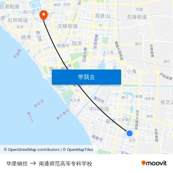 华星钢丝 to 南通师范高等专科学校 map