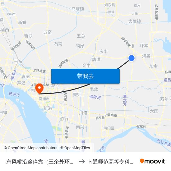 东风桥沿途停靠（三余外环路） to 南通师范高等专科学校 map