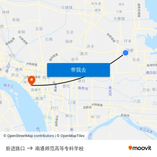 前进路口 to 南通师范高等专科学校 map