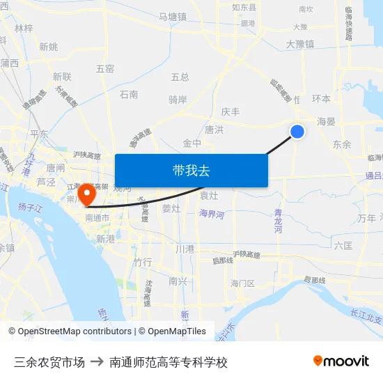 三余农贸市场 to 南通师范高等专科学校 map