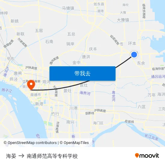 海晏 to 南通师范高等专科学校 map