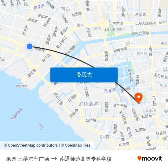 果园·三菱汽车广场 to 南通师范高等专科学校 map