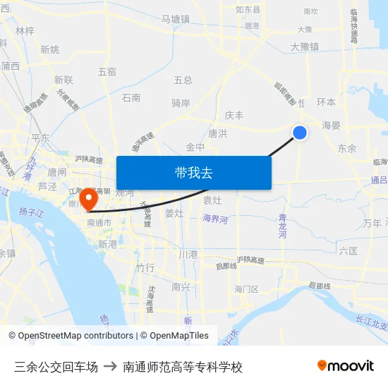 三余公交回车场 to 南通师范高等专科学校 map
