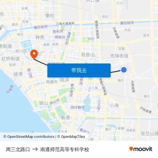 周三北路口 to 南通师范高等专科学校 map