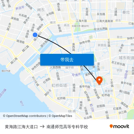 黄海路江海大道口 to 南通师范高等专科学校 map