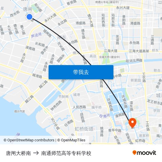 唐闸大桥南 to 南通师范高等专科学校 map