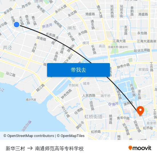 新华三村 to 南通师范高等专科学校 map