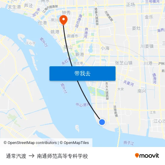 通常汽渡 to 南通师范高等专科学校 map