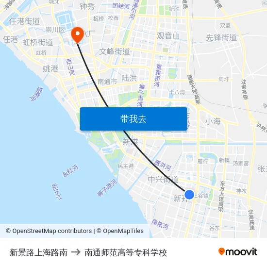 新景路上海路南 to 南通师范高等专科学校 map