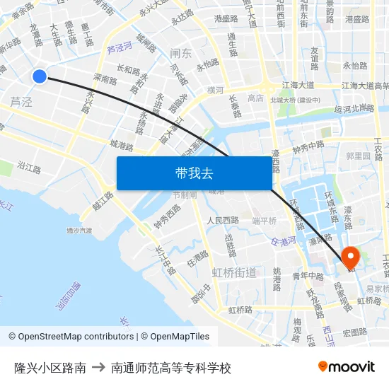 隆兴小区路南 to 南通师范高等专科学校 map