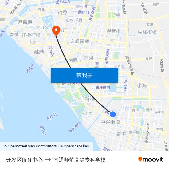 开发区服务中心 to 南通师范高等专科学校 map