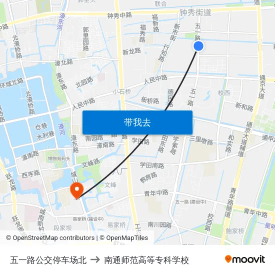 五一路公交停车场北 to 南通师范高等专科学校 map