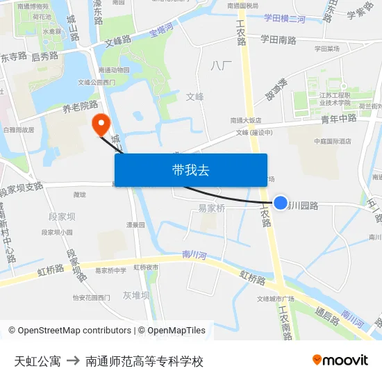 天虹公寓 to 南通师范高等专科学校 map