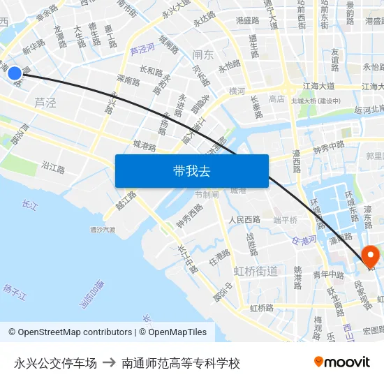 永兴公交停车场 to 南通师范高等专科学校 map