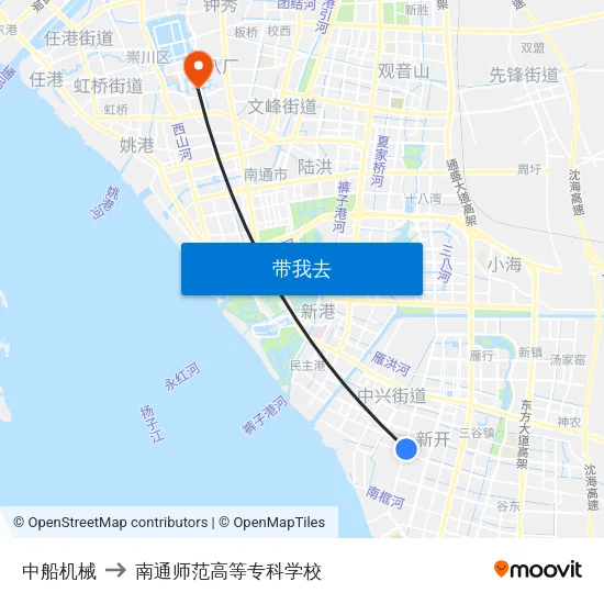 中船机械 to 南通师范高等专科学校 map