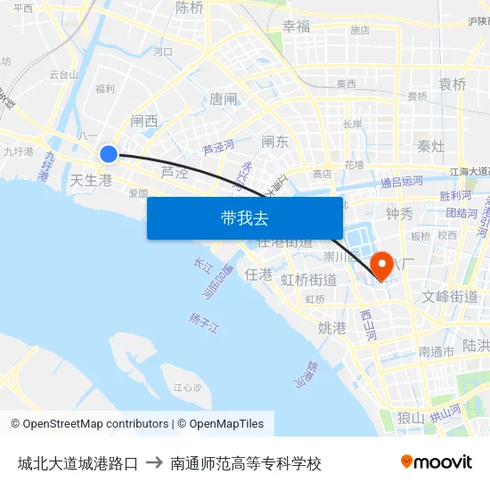 城北大道城港路口 to 南通师范高等专科学校 map
