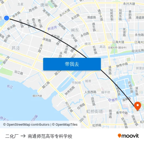 二化厂 to 南通师范高等专科学校 map