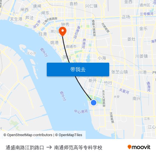 通盛南路江韵路口 to 南通师范高等专科学校 map