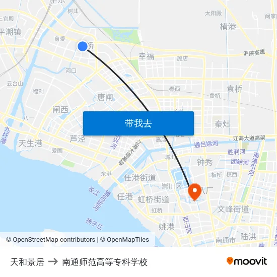 天和景居 to 南通师范高等专科学校 map