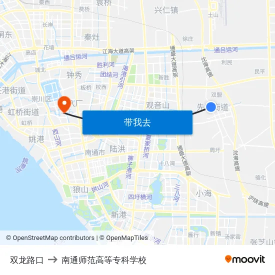 双龙路口 to 南通师范高等专科学校 map