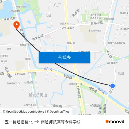 五一路通启路北 to 南通师范高等专科学校 map