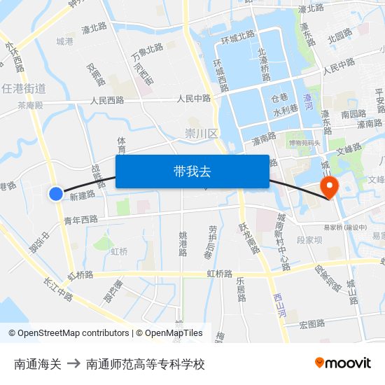 南通海关 to 南通师范高等专科学校 map