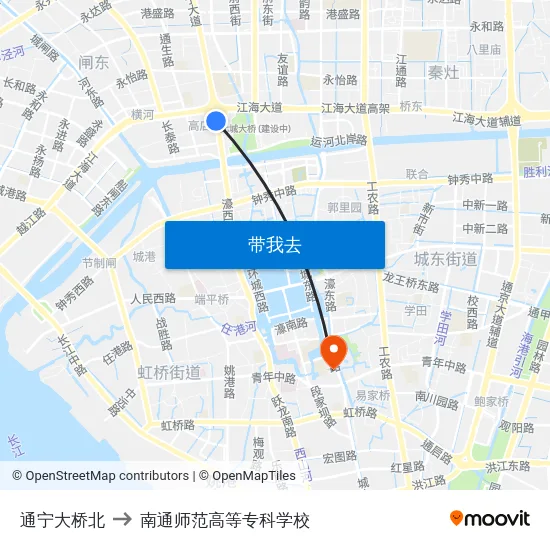 通宁大桥北 to 南通师范高等专科学校 map