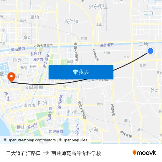二大道石江路口 to 南通师范高等专科学校 map