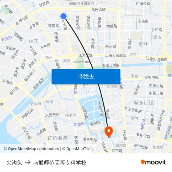 尖沟头 to 南通师范高等专科学校 map