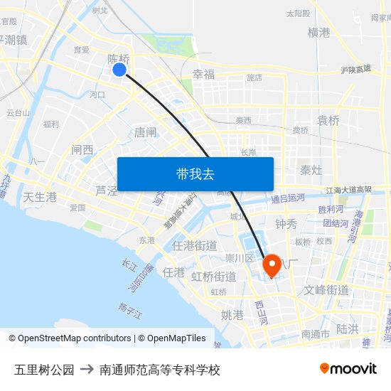 五里树公园 to 南通师范高等专科学校 map