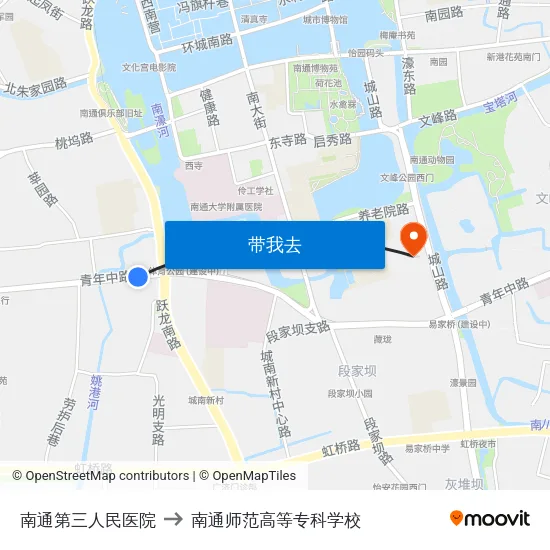 南通第三人民医院 to 南通师范高等专科学校 map