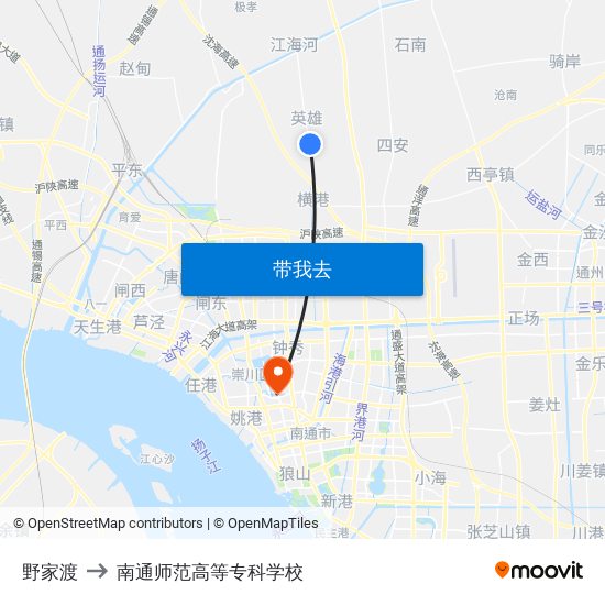 野家渡 to 南通师范高等专科学校 map