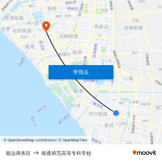 能达商务区 to 南通师范高等专科学校 map