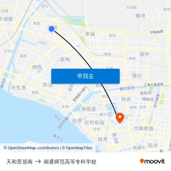 天和景居南 to 南通师范高等专科学校 map
