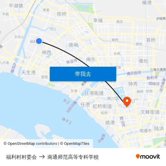 福利村村委会 to 南通师范高等专科学校 map