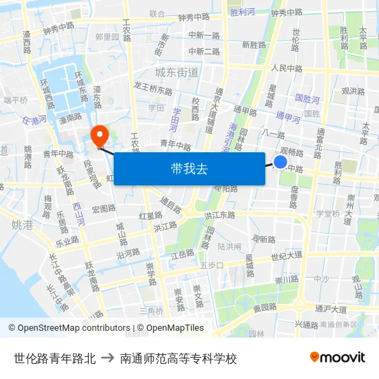 世伦路青年路北 to 南通师范高等专科学校 map